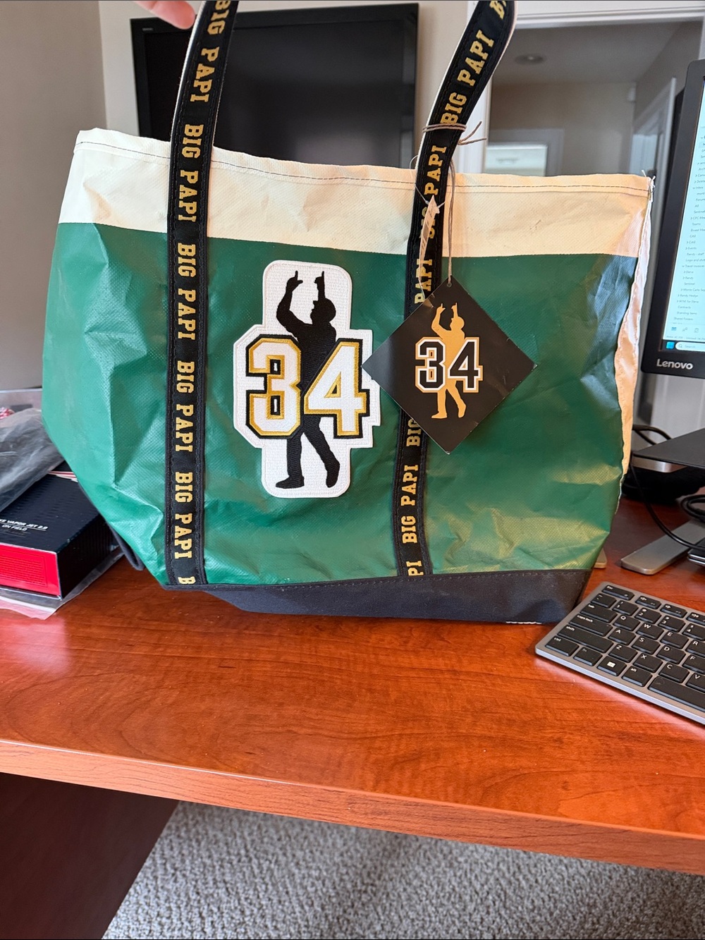 L.L. Bean Big Papi #34 Red Sox Collectible Green, White and Black Tote Bag